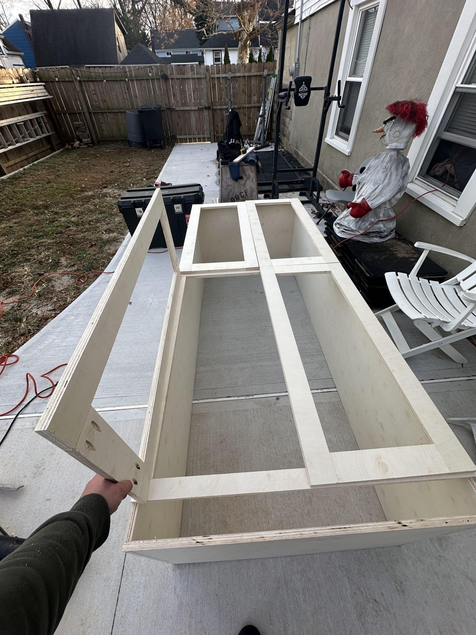 Cabinet-grade plywood pantry carcass being built before installation