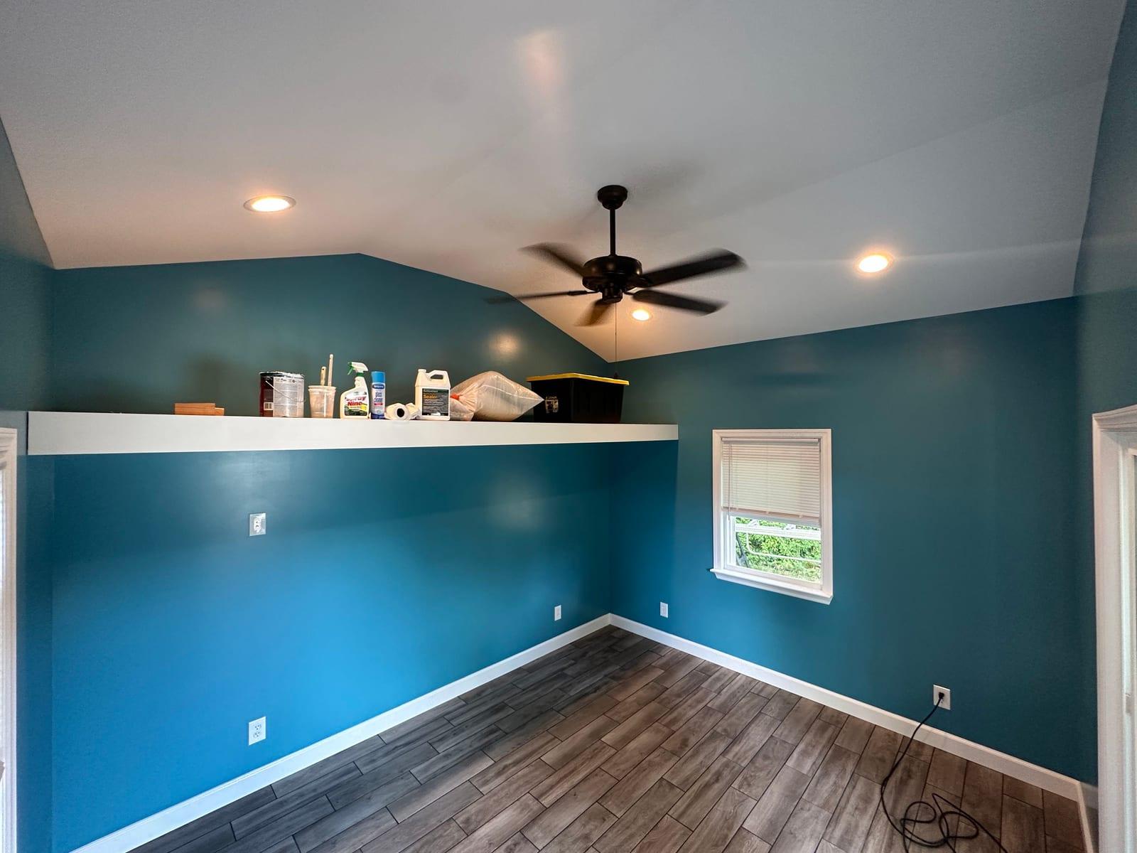 Pool house interior finish work with painted walls and trim