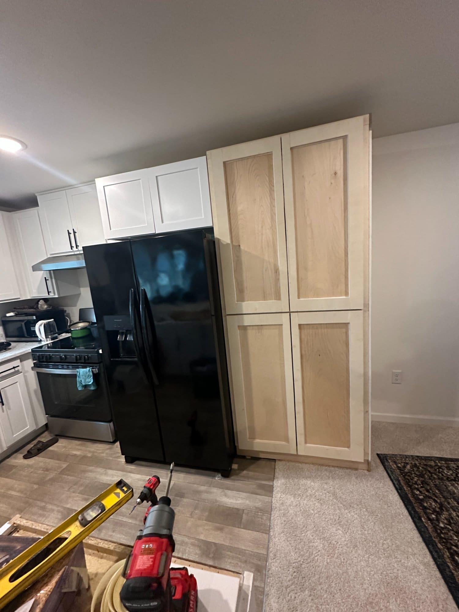 Custom built-in cabinet pantry installed and finished in Central NJ kitchen